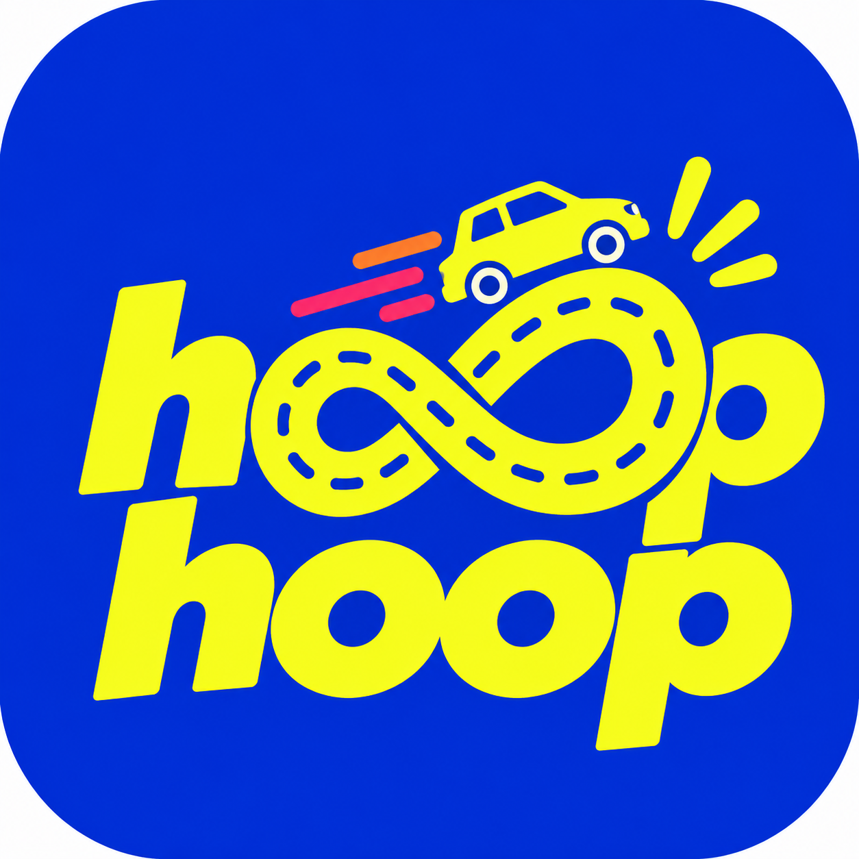 HoopHoop logo — yellow car on an infinity road